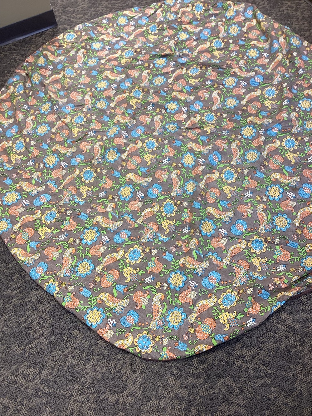 Vintage Floral Paisley Tablecloth Brown with Blue & Green Floral Print